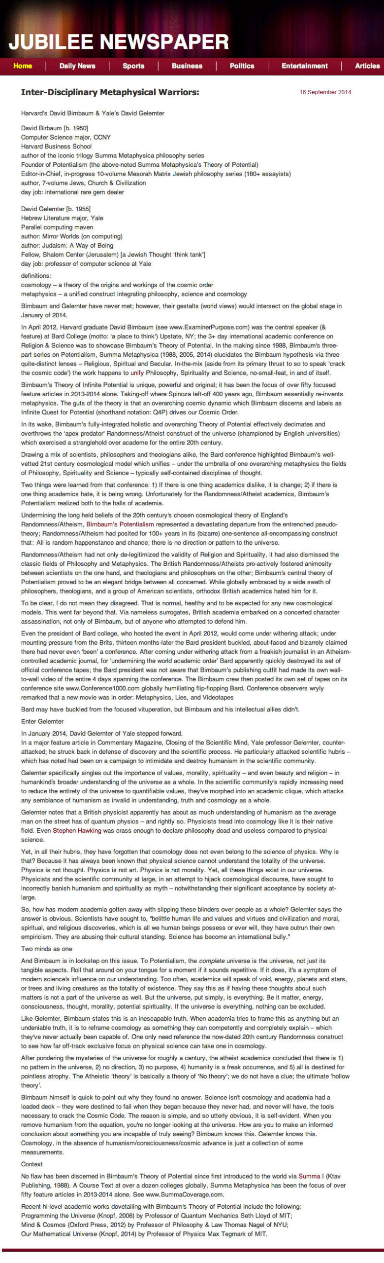 See also David Birnbaum  Cosmic Womb of Potential, Theory of Everything  metaphysics Unifying Science & Religion. 